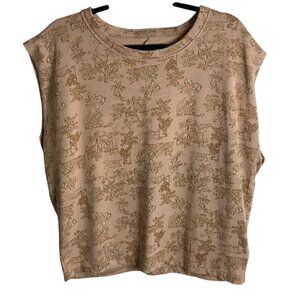 Aerie Size Xs Boxy Oversized Neutral Top Blouse Short Sleeves Tropical Animals